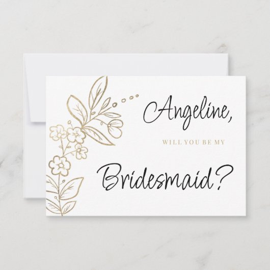 Invitation Elegant white gold simple floral Bridesmaid (Devant)