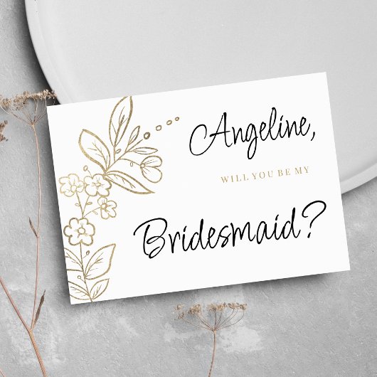 Invitation Elegant white gold simple floral Bridesmaid
