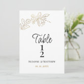Invitation Elegant white gold simple floral Table Number (Debout devant)