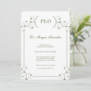 Invitation Élégant White Green PhD
