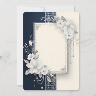 Invitation Elegant White Magnolia Floral Frame with Pearls