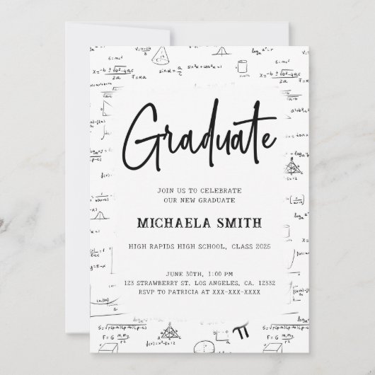 Invitation Élégant White Math Diplômé du lycée de mathématiqu (Devant)