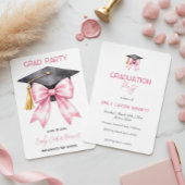 Invitation Elegant White Pink Coquette Bow Girly Graduation