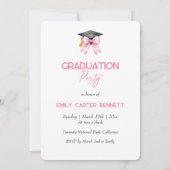 Invitation Elegant White Pink Coquette Bow Girly Graduation (Dos)