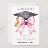 Invitation Elegant White Pink Coquette Bow Girly Graduation (Devant)
