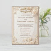 Invitation Elegant White Rose Soft Ivory Floral Decor Wedding (Debout devant)