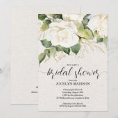 Invitation Elegant White Roses Bridal Shower (Devant / Derrière)