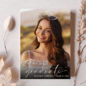 Invitation Élégant White Script Photo Graduation Party