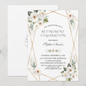 Invitation Élégant White Wild Rose Gold Retraite Party (Devant / Derrière)