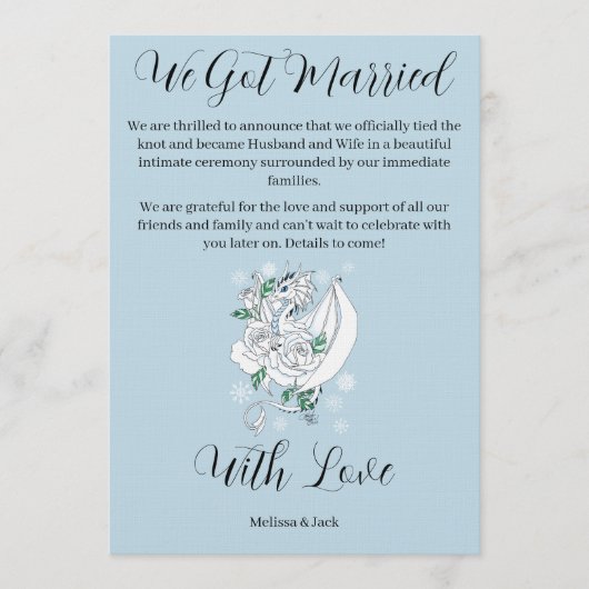 Invitation Elegant White Winter Fantasy Dragon Roses Wedding  (Devant)