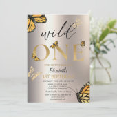 Invitation Elégant Wild One Gold Butterflies Anniversaire (Debout devant)
