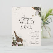 Invitation Elégant Wild One Watercolor Safari 1er anniversair (Debout devant)