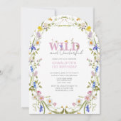 Invitation Elégant Wild & Onederful Fleur sauvage 1er anniver (Devant)
