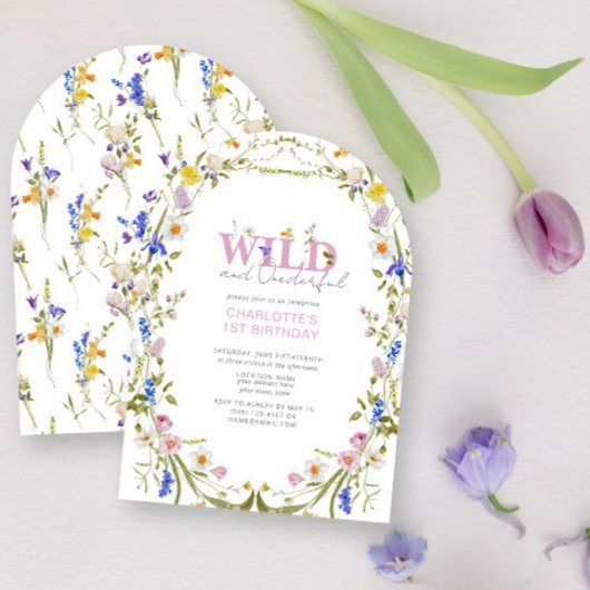 Invitation Elégant Wild & Onederful Fleur sauvage 1er anniver