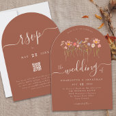 Invitation Elegant Wildflower Boho Terracotta QR Code Wedding