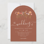 Invitation Elegant Wildflower Boho Terracotta QR Code Wedding (Devant)