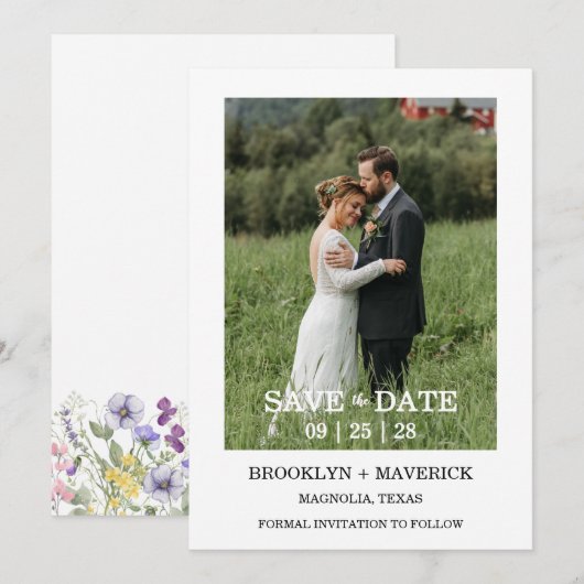 Invitation Elegant Wildflower Floral Wedding Save The Date (Devant / Derrière)