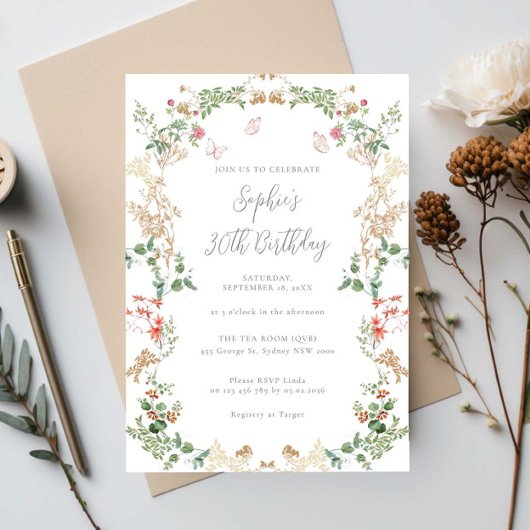Invitation Elegant Wildflower Garden 30th birthday