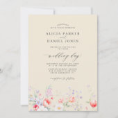 Invitation Elegant wildflower garden beige QR RSVP wedding (Devant)