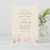 Invitation Elegant wildflower garden beige QR RSVP wedding (Debout devant)