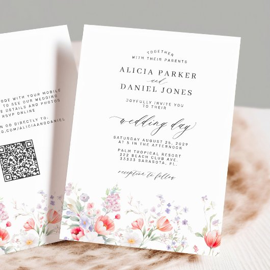 Invitation Elegant wildflower garden QR code RSVP wedding