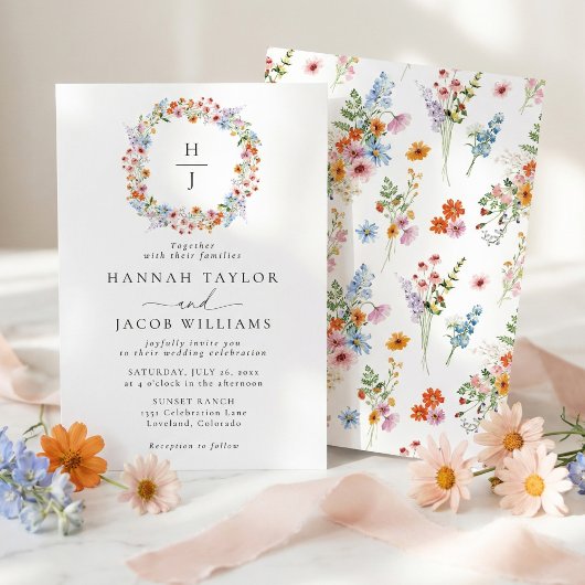 Invitation Elegant Wildflower Meadow Monogram Wedding