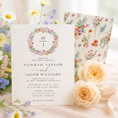Invitation Elegant Wildflower Meadow Monogram Wedding