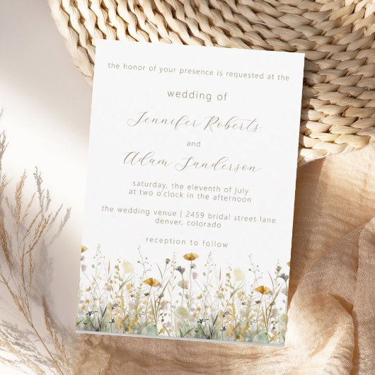 Invitation Elegant Wildflower Meadow Neutral Wedding