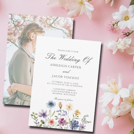 Invitation Elegant Wildflower Spring Wedding with Photo Back