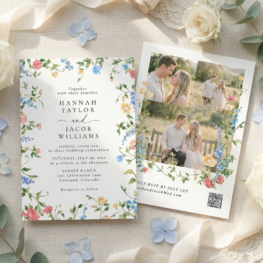 Invitation Elegant Wildflower Three Photo RSVP Wedding