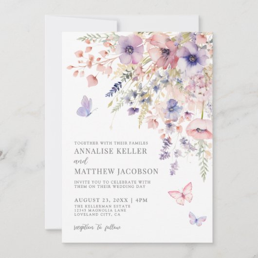Invitation Elegant Wildflower Watercolor Floral Wedding (Devant)