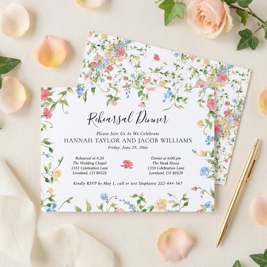 Invitation Elegant Wildflower Wedding Rehearsal Dinner