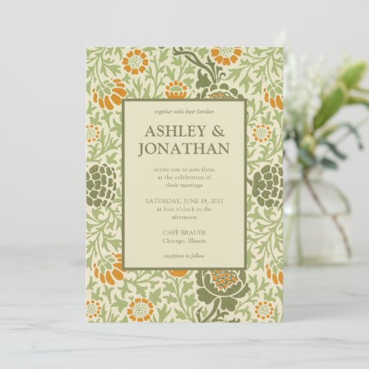 Invitation Élégant William Morris Grafton Motif Mariage (Debout devant)