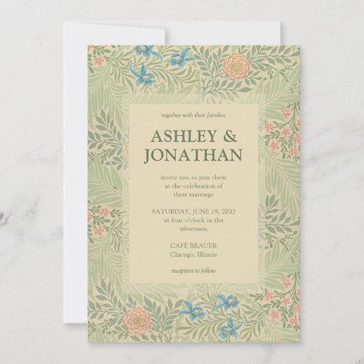 Invitation Élégant William Morris Larkspur Motif Mariage (Devant)
