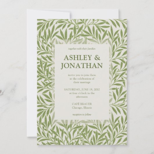 Invitation Élégant William Morris Willow Motif Mariage (Devant)