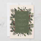 Invitation Elegant Winter Berries & Pine Ivory Wedding (Devant)