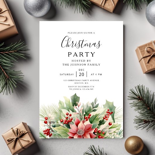 Invitation Elegant Winter Botanical Christmas Party 