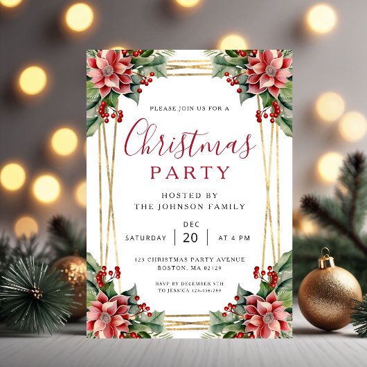 Invitation Elegant Winter Botanical Christmas Party 