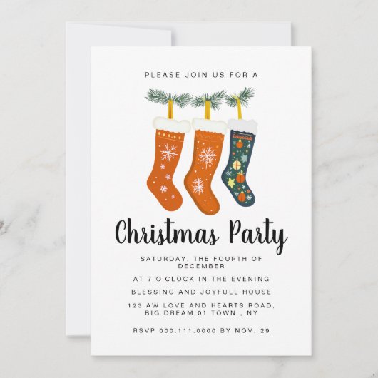 Invitation Elegant Winter Festive Clothesline Christmas Party (Devant)