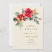 Invitation Elegant Winter Floral Wedding Christmas December (Devant)