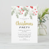Invitation Elegant Winter Greenery Watercolor Christmas Party (Debout devant)