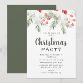 Invitation Elegant Winter Greenery Watercolor Christmas Party (Devant / Derrière)