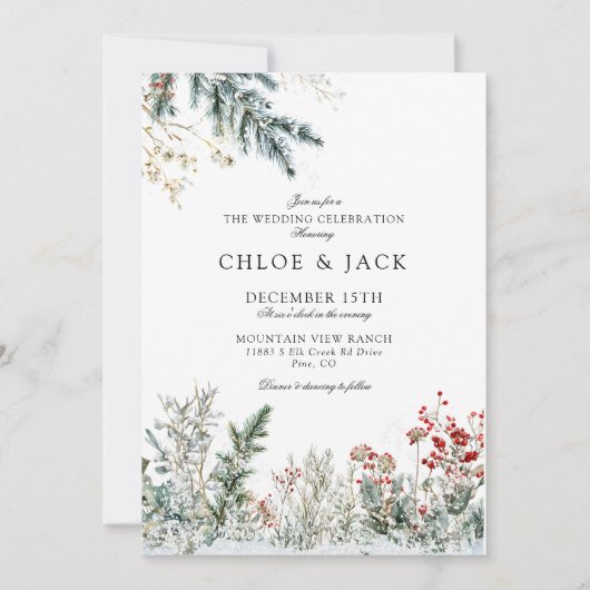 Invitation Elegant Winter Greenery Wedding (Devant)