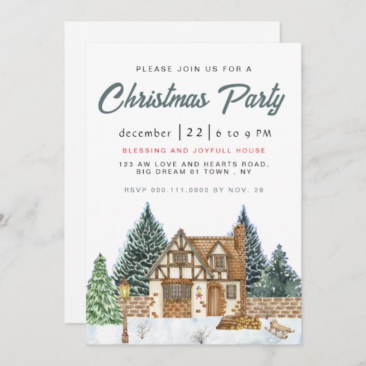 Invitation Elegant Winter Nostalgic Vintage Christmas Party (Devant / Derrière)