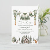 Invitation Elegant Winter Pine Tree Clothes Line Baby Shower (Debout devant)