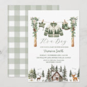 Invitation Elegant Winter Pine Tree Clothes Line Baby Shower (Devant / Derrière)