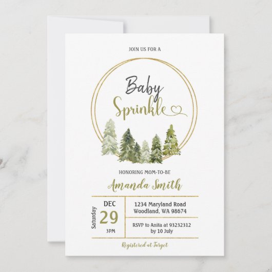 Invitation Elegant Winter Pine Tree Forest Baby Sprinkle (Devant)