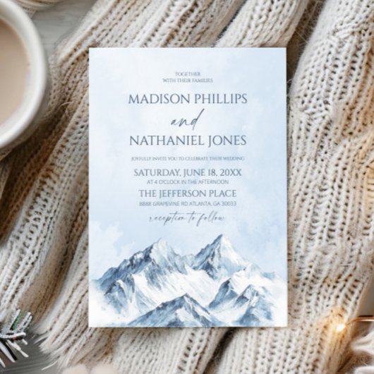 Invitation Elegant Winter Snowy Mountain Landscape Wedding