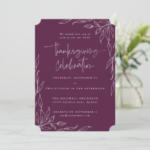 Invitation Elégant Winterberry Moderne Leaf Motif Thanksgivin