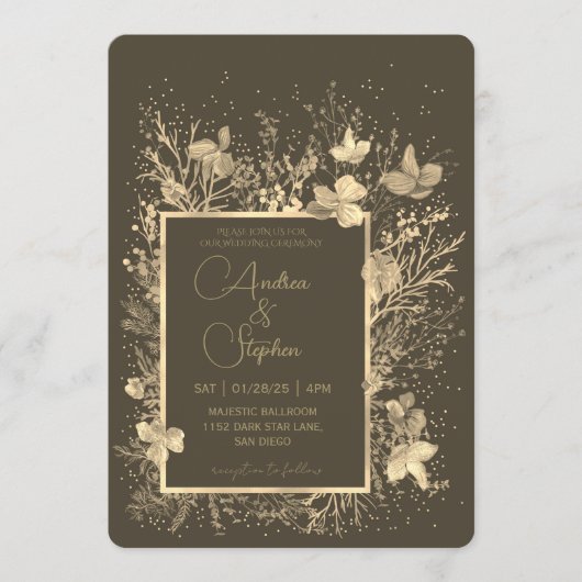 Invitation Elegant Wintry Foliage Winter Wedding (Devant)